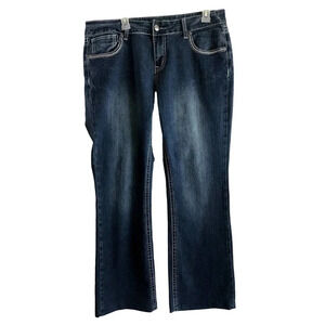 Wired Heart Womens size 34 Blue Jeans detailed White Stitch (HEM)